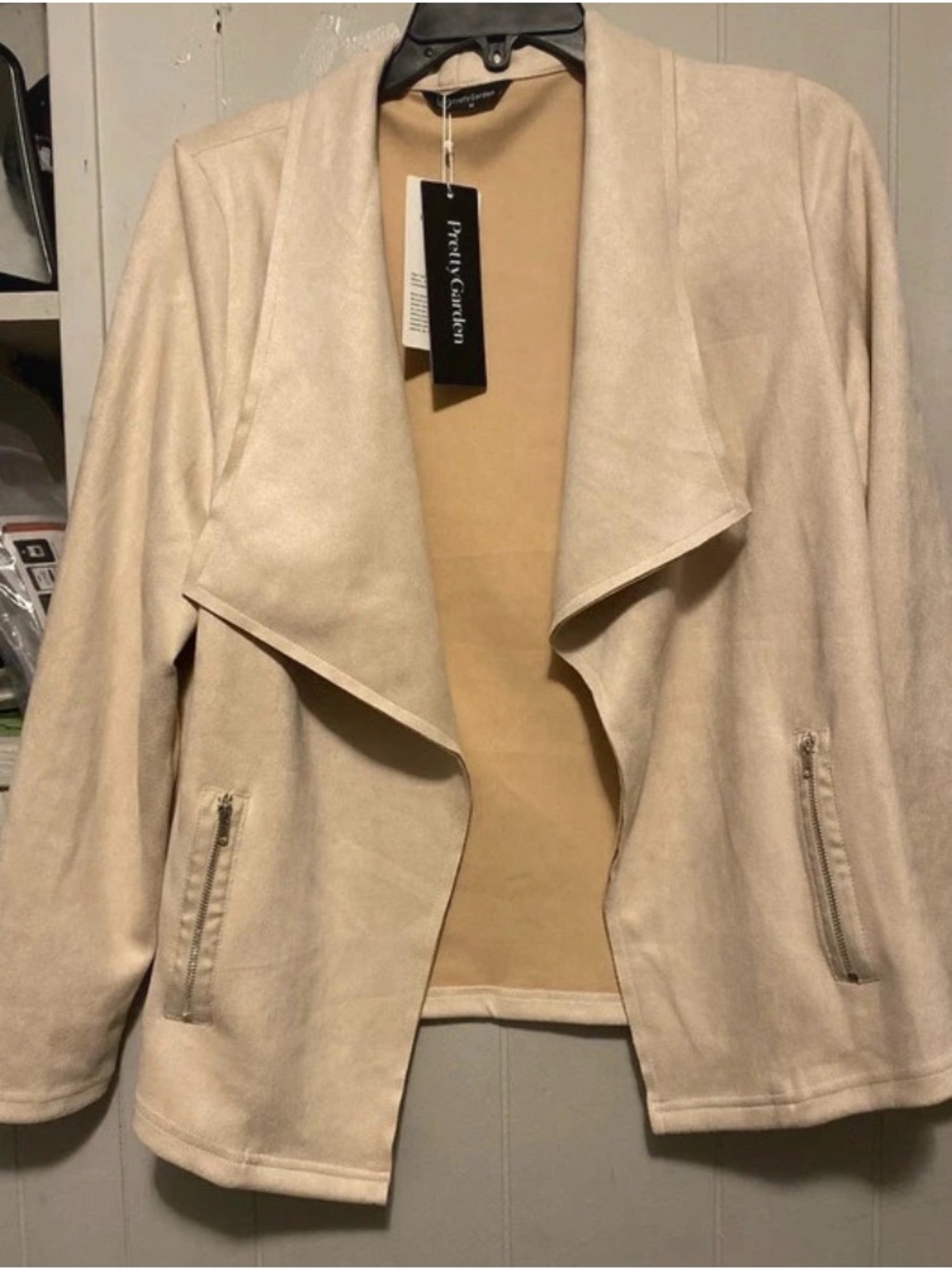 Pretty Garden Cream Open-Front Suede-Feel Blazer